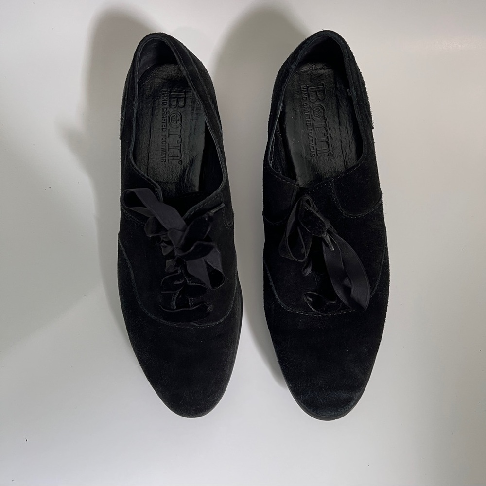 Born Womens Eden Lace Up Suede Oxford, Size 8.5, Black Oxford Loafers